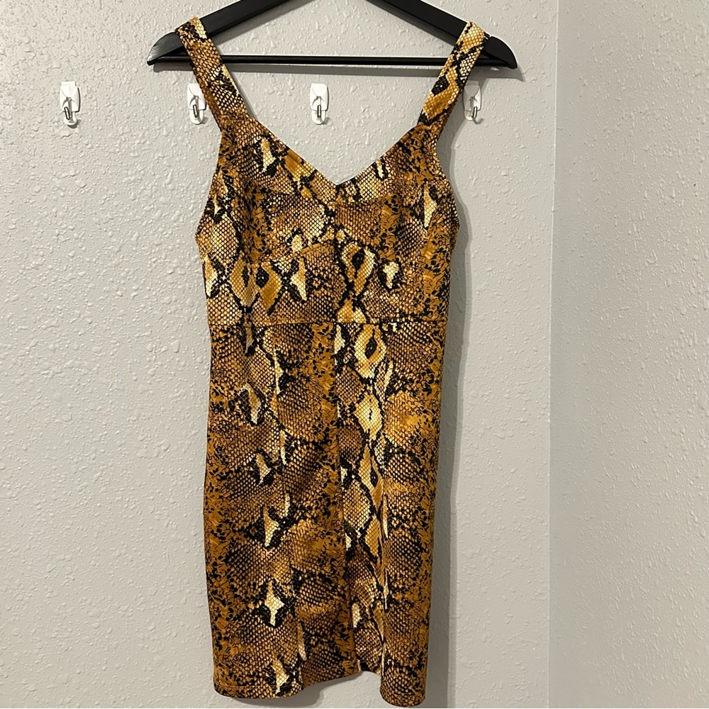 Multi Brown Snake Print Bodycon Dress with Tailored Piping Detail